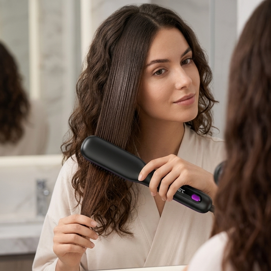 LisseAir| Brosse Lissante Chauffante Sans Fil | Technologie Ionique | Température Réglable | Violet | Veromora