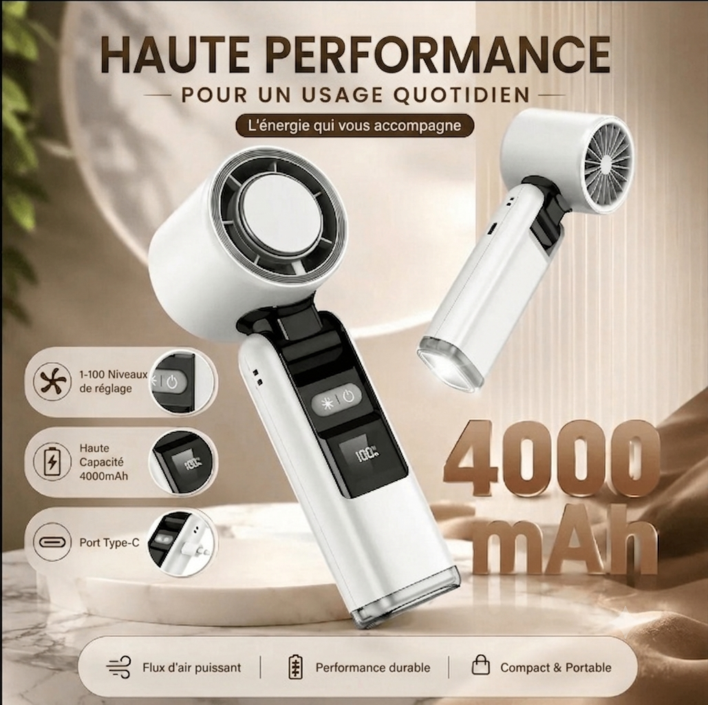 VentiFrais – Mini ventilateur refroidissant | Plaque froide, lampe & écran LED | USB-C