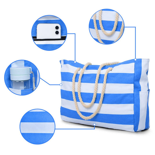 Rivago – Sac de plage rayé en canvas avec fermeture éclair