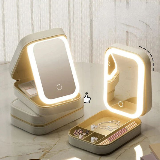 BelleTrousse — Trousse de Maquillage avec Miroir LED Intégré | 3 Modes d’Éclairage | Rechargeable USB