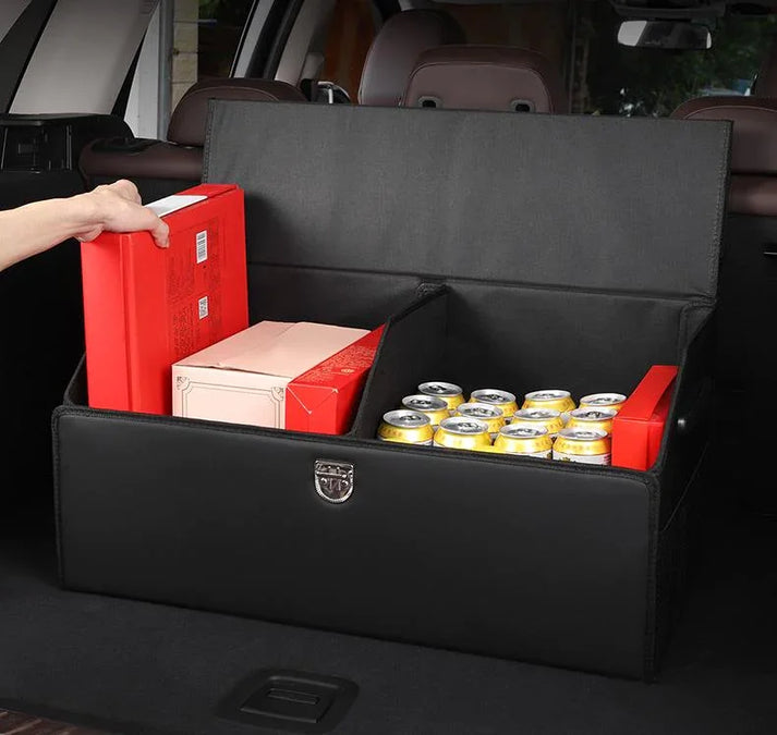 CoffreGo — Organisateur de Coffre de Voiture Pliable en Bois & Cuir | 3 Tailles | Veromora