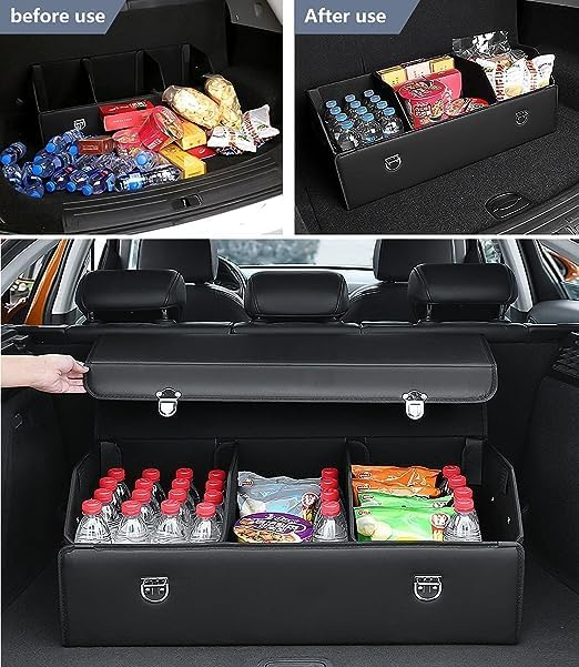 CoffreGo — Organisateur de Coffre de Voiture Pliable en Bois & Cuir | 3 Tailles | Veromora
