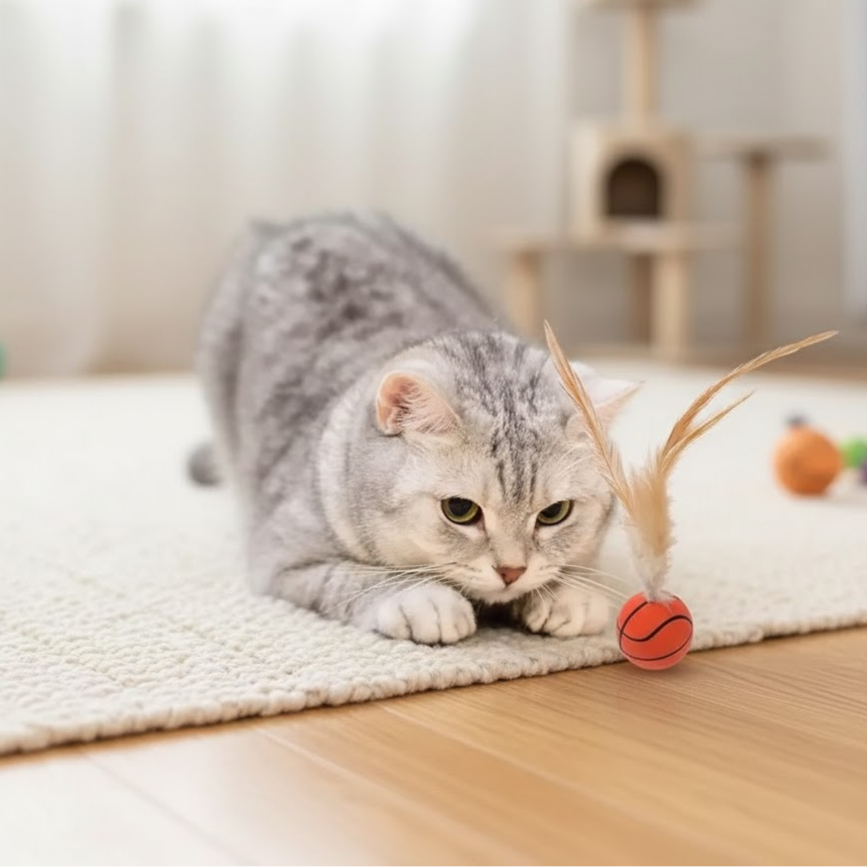 PlumeBond – Balle interactive à plumes pour chats | Sans piles | Silicone sûr