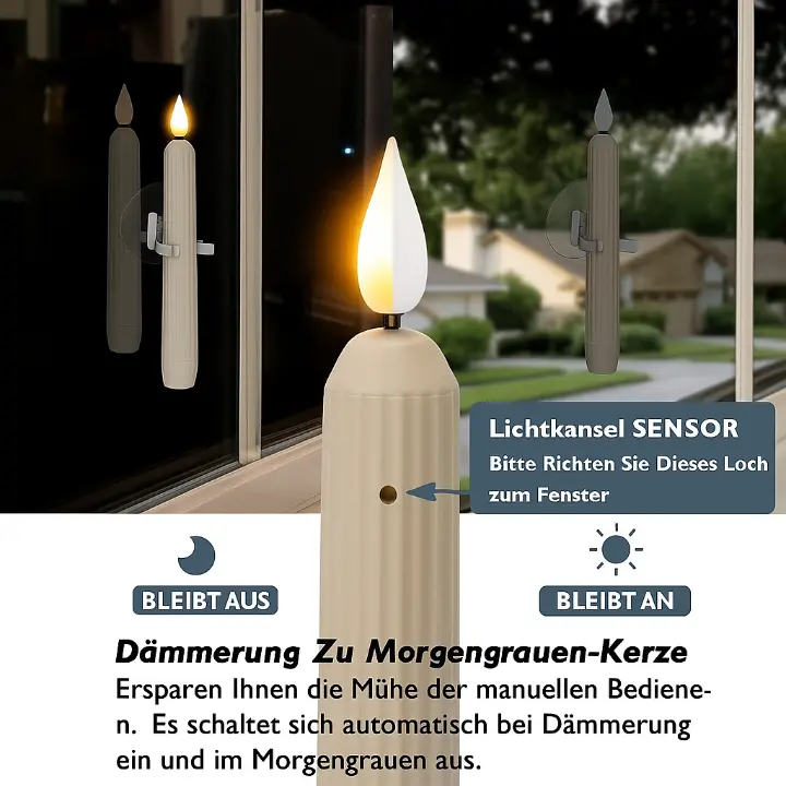 6er-Set LED-Fensterkerzen mit Dämmerungssensor – Realistische, warmweiß flackernde Flamme für gemütliche Abende