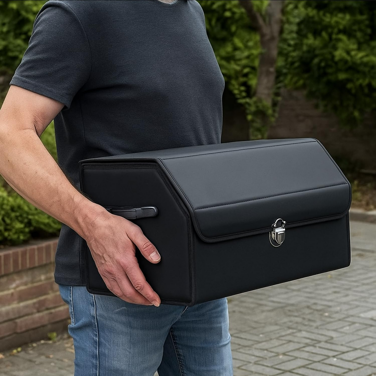 CoffreGo — Organisateur de Coffre de Voiture Pliable en Bois & Cuir | 3 Tailles | Veromora