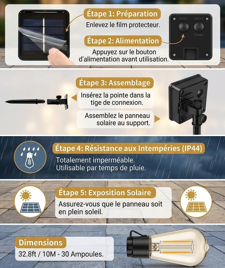 SolaLuma – Guirlande solaire LED pour jardin et terrasse | Étanche IP44 | Éclairage automatique