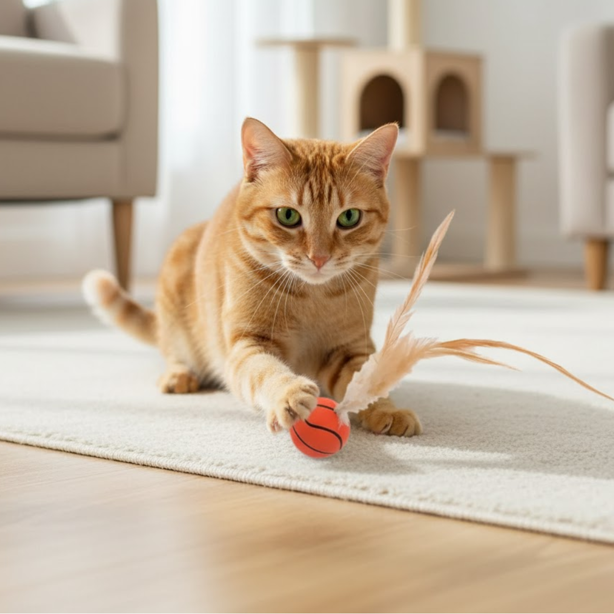 PlumeBond – Balle interactive à plumes pour chats | Sans piles | Silicone sûr