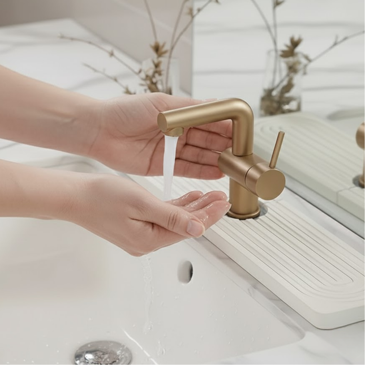 PierreSèche — Tapis Absorbant en Pierre Diatomite pour Évier & Salle de Bain | 60 cm