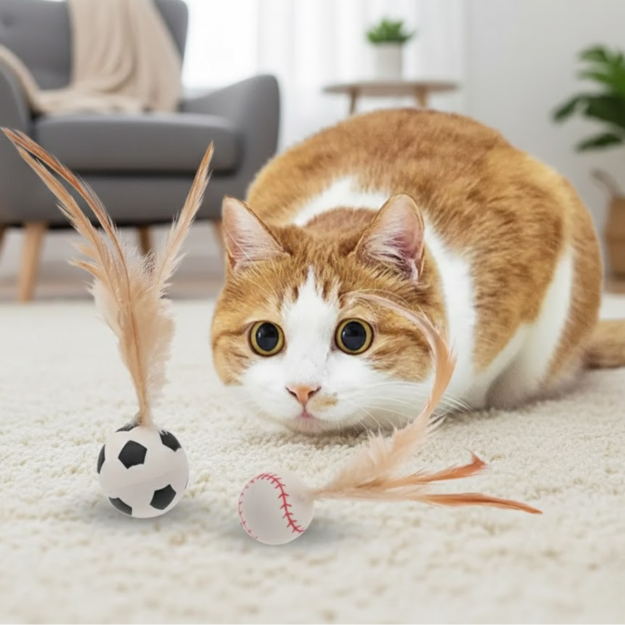 PlumeBond – Balle interactive à plumes pour chats | Sans piles | Silicone sûr