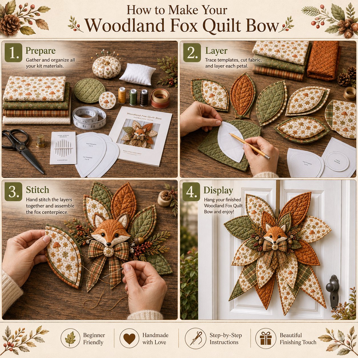 BowCraft — Kit de Couture Couronne de Porte | 13 Motifs Animaux | Complet pour Débutants | Veromora