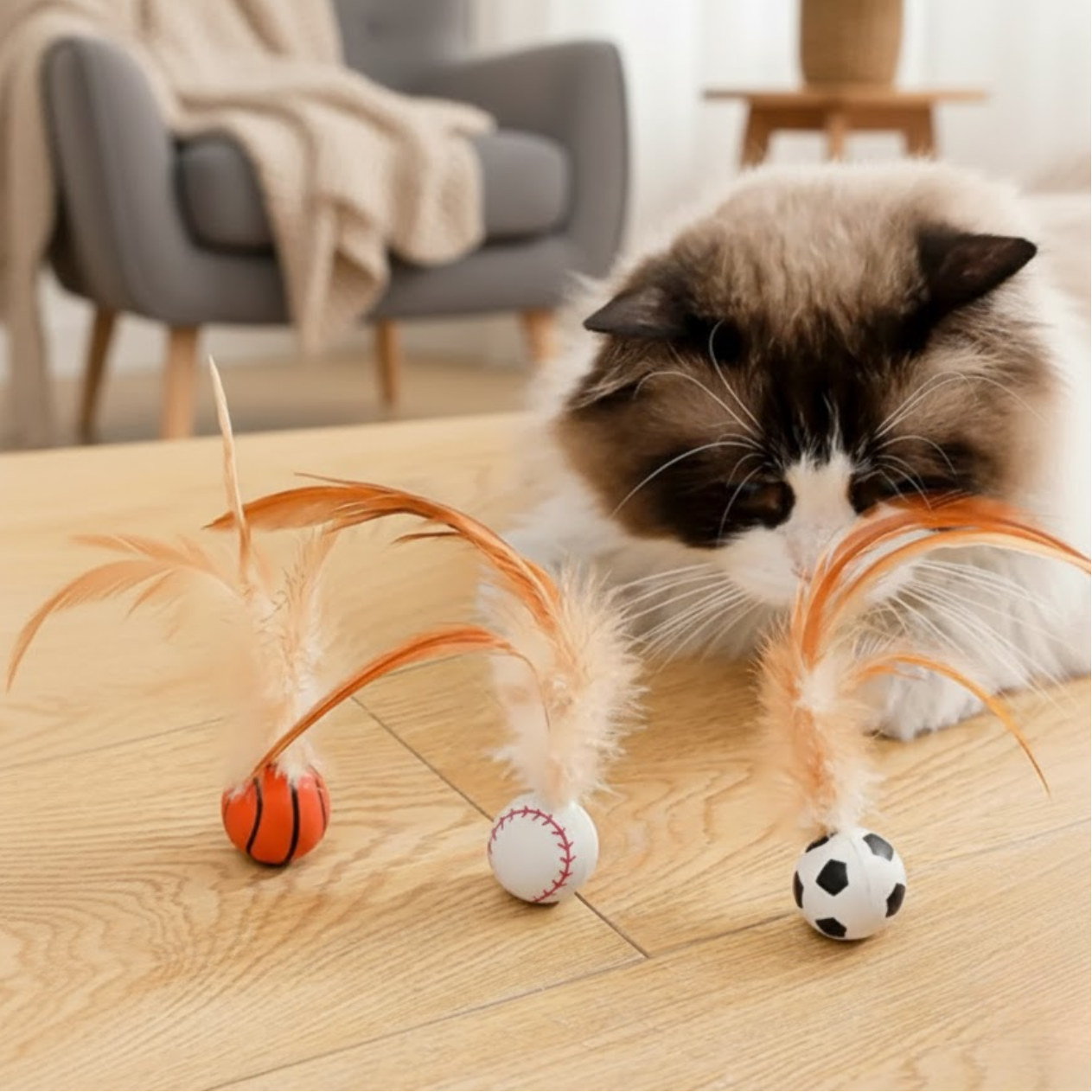 PlumeBond – Balle interactive à plumes pour chats | Sans piles | Silicone sûr
