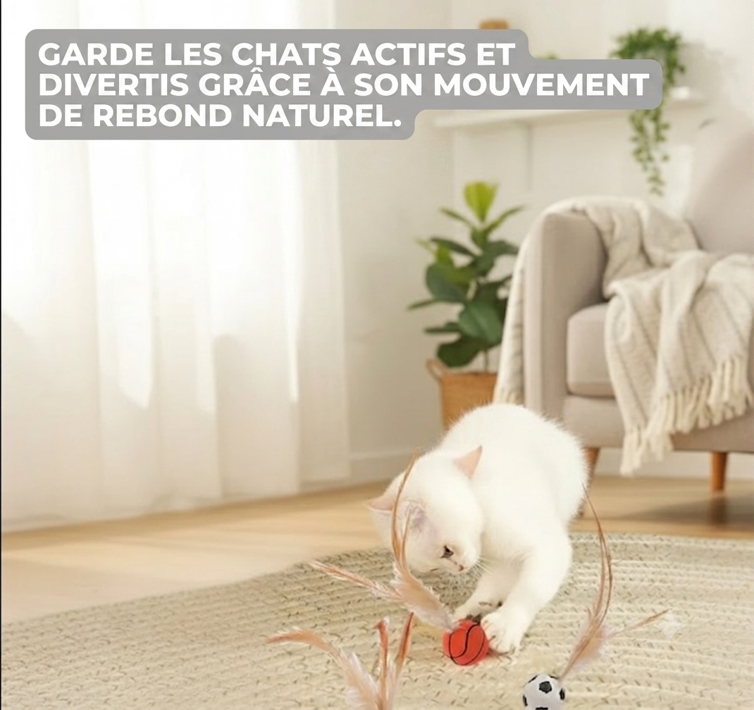 PlumeBond – Balle interactive à plumes pour chats | Sans piles | Silicone sûr