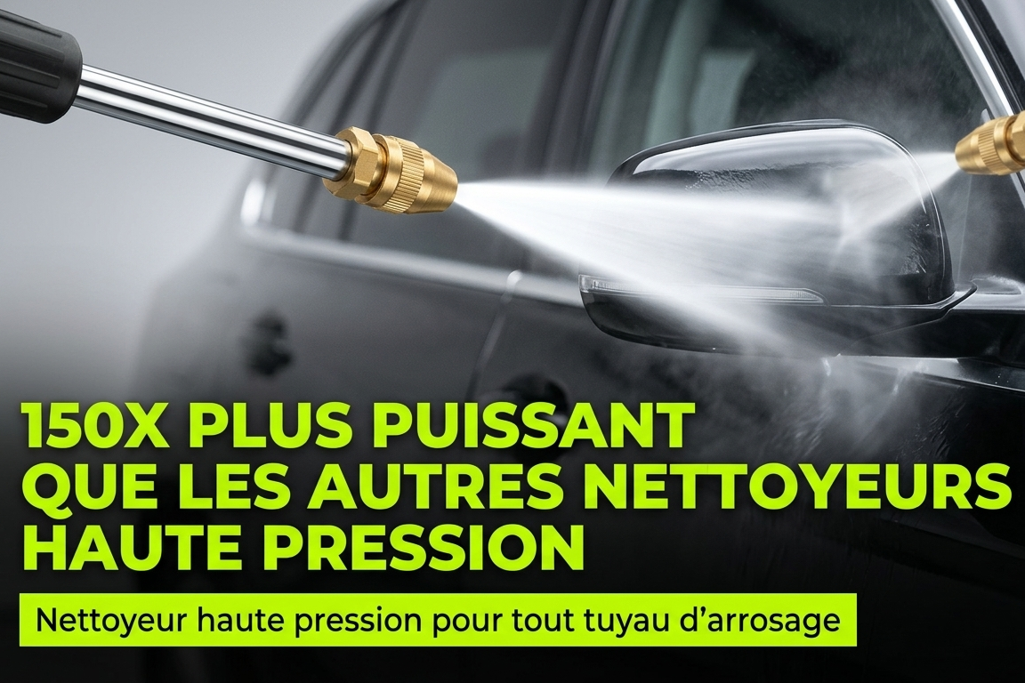 JetVert – Lance haute pression pour tuyau de jardin | Buse 360° | Nettoyage sans électricité