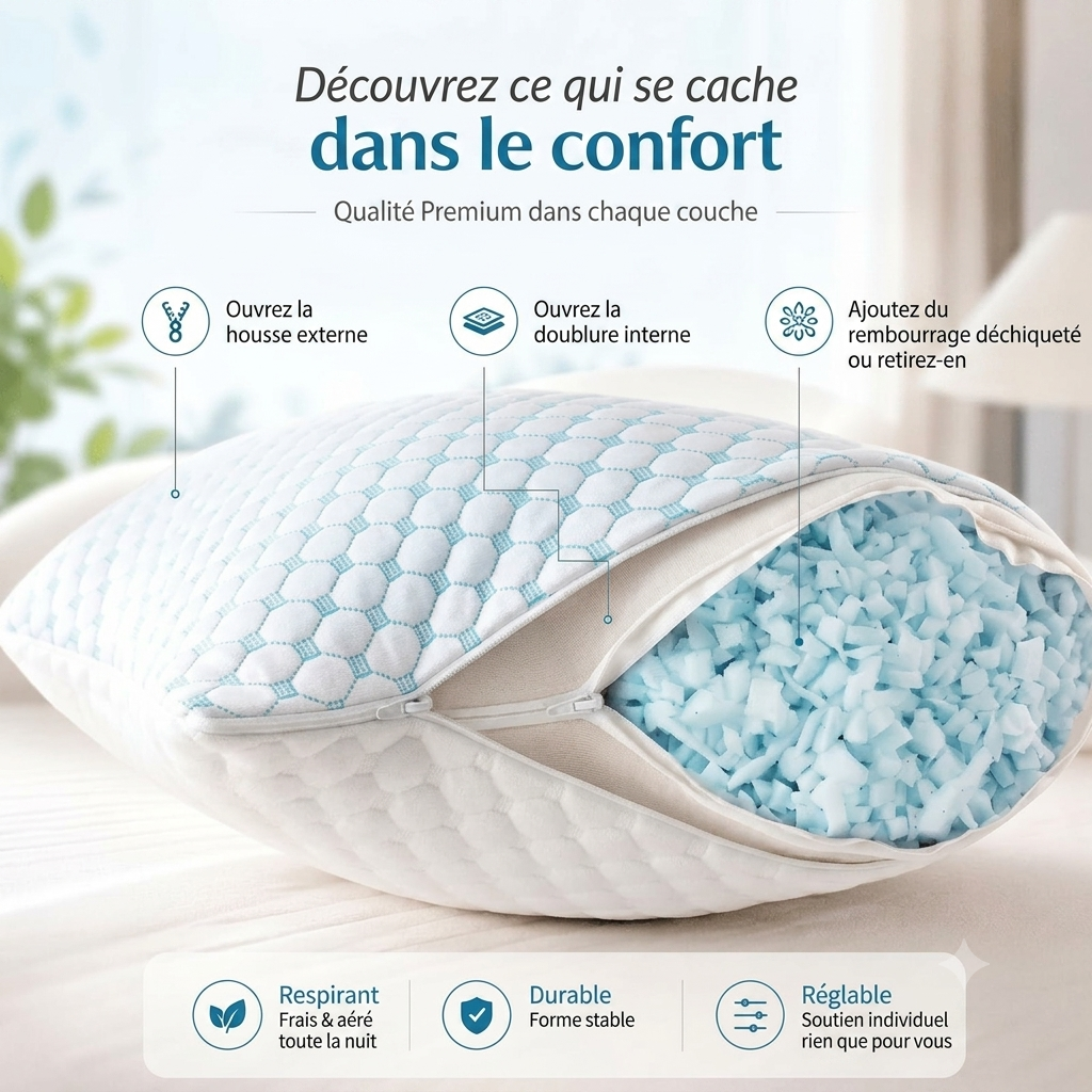 Sérène — Oreiller Ergonomique Réglable & Respirant