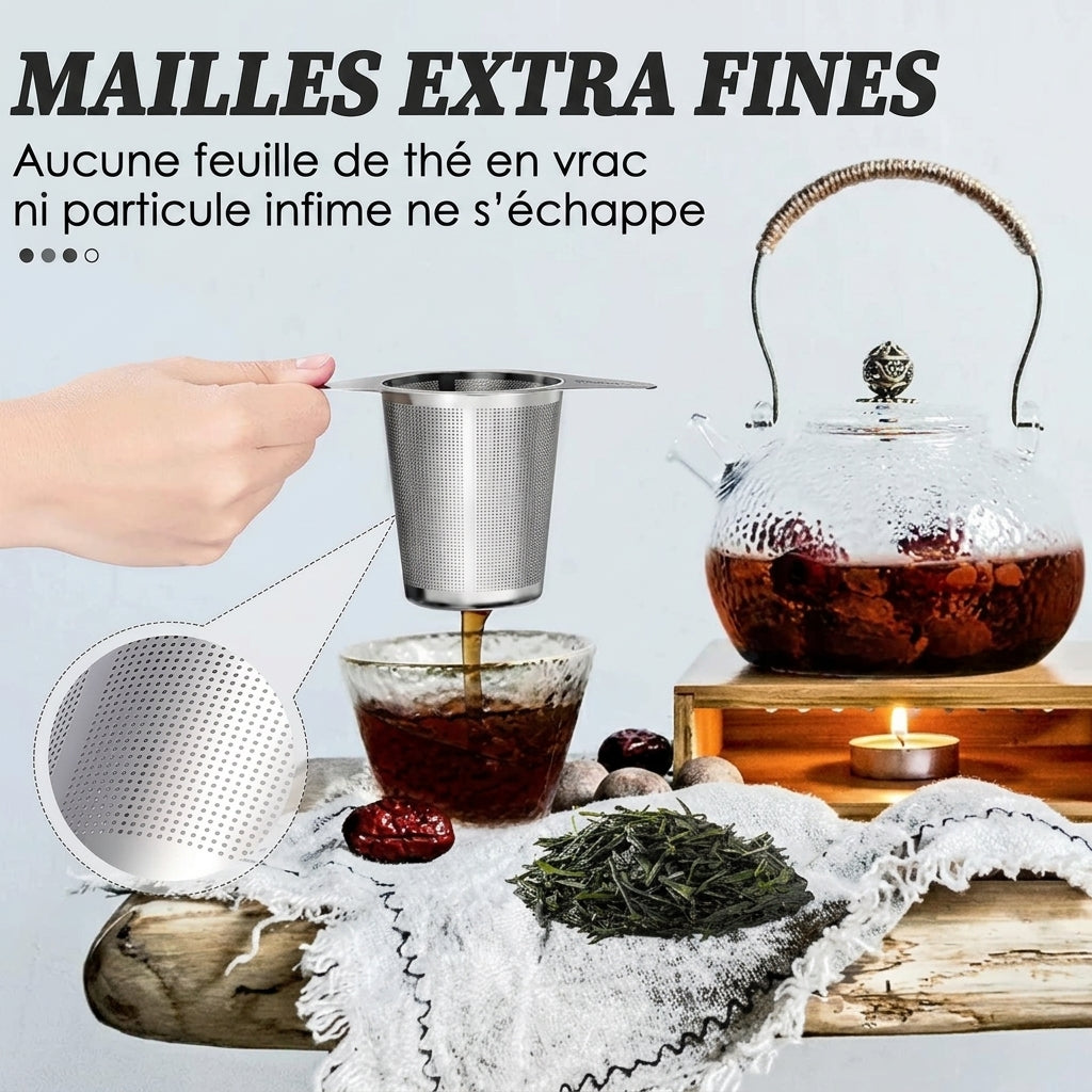 InfusoLux — Infuseur à Thé en Inox | Maille Extra Fine | Double Poignée | Thé en Vrac & Herbes | Veromora