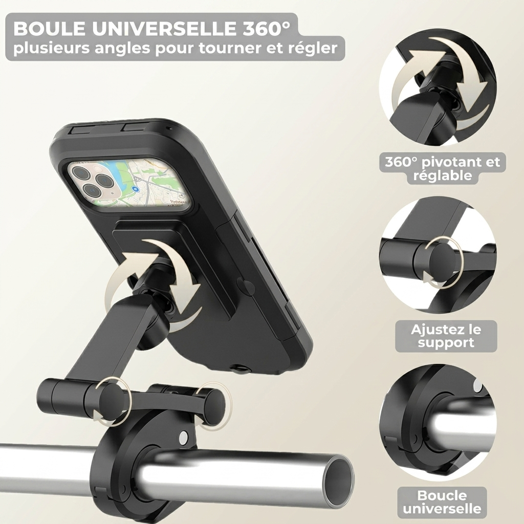 VéloGuard — Support Téléphone Imperméable pour Vélo & Moto | Rotation 360° | Compatible iPhone & Android