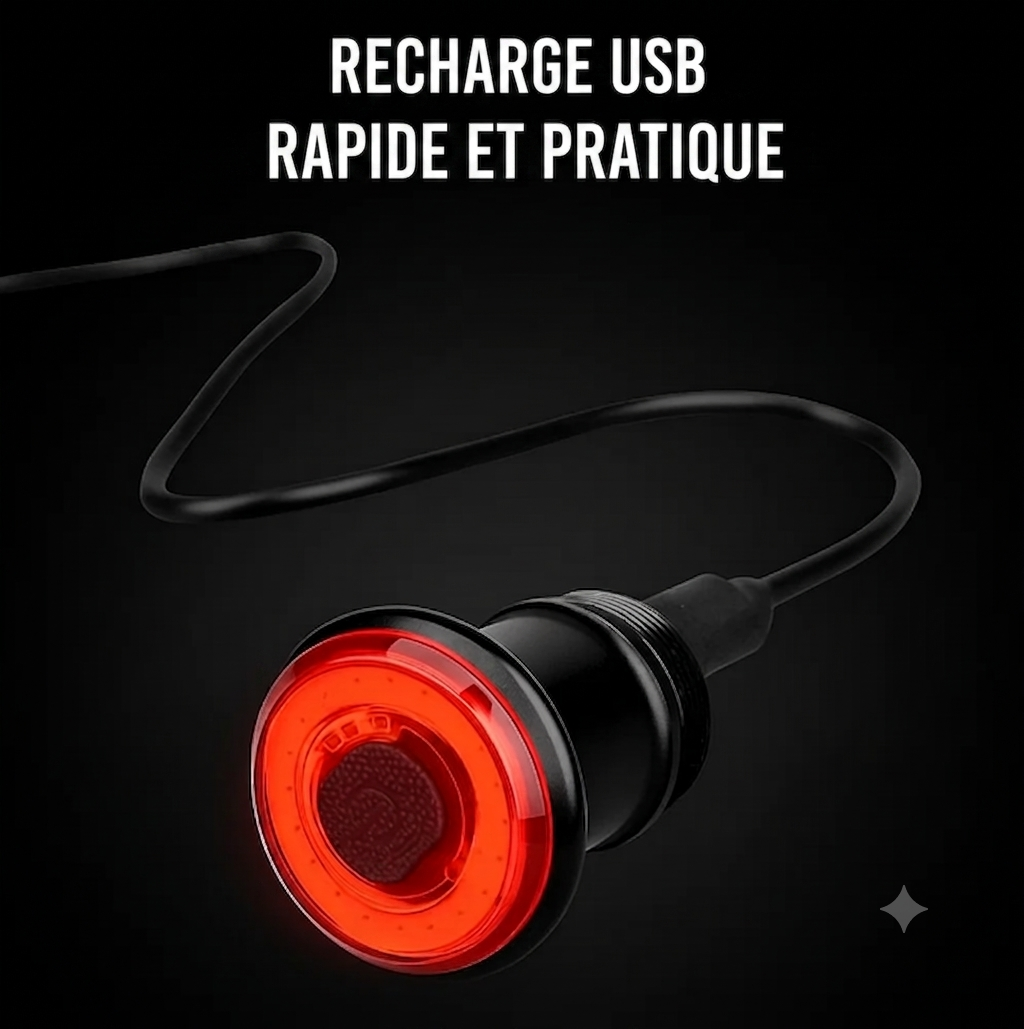 VéloLux – Feu arrière & stop vélo intelligent | 6 modes LED | Batterie intégrée