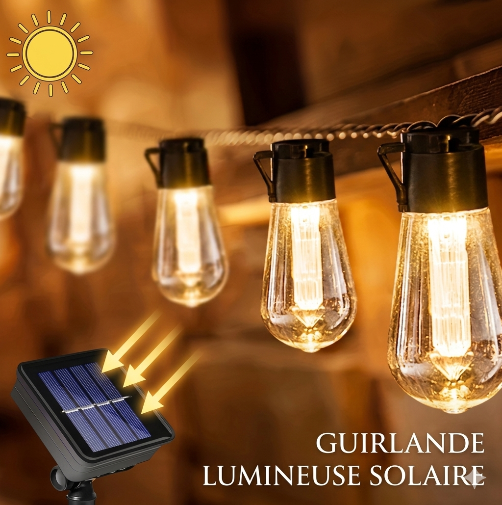 SolaLuma – Guirlande solaire LED pour jardin et terrasse | Étanche IP44 | Éclairage automatique