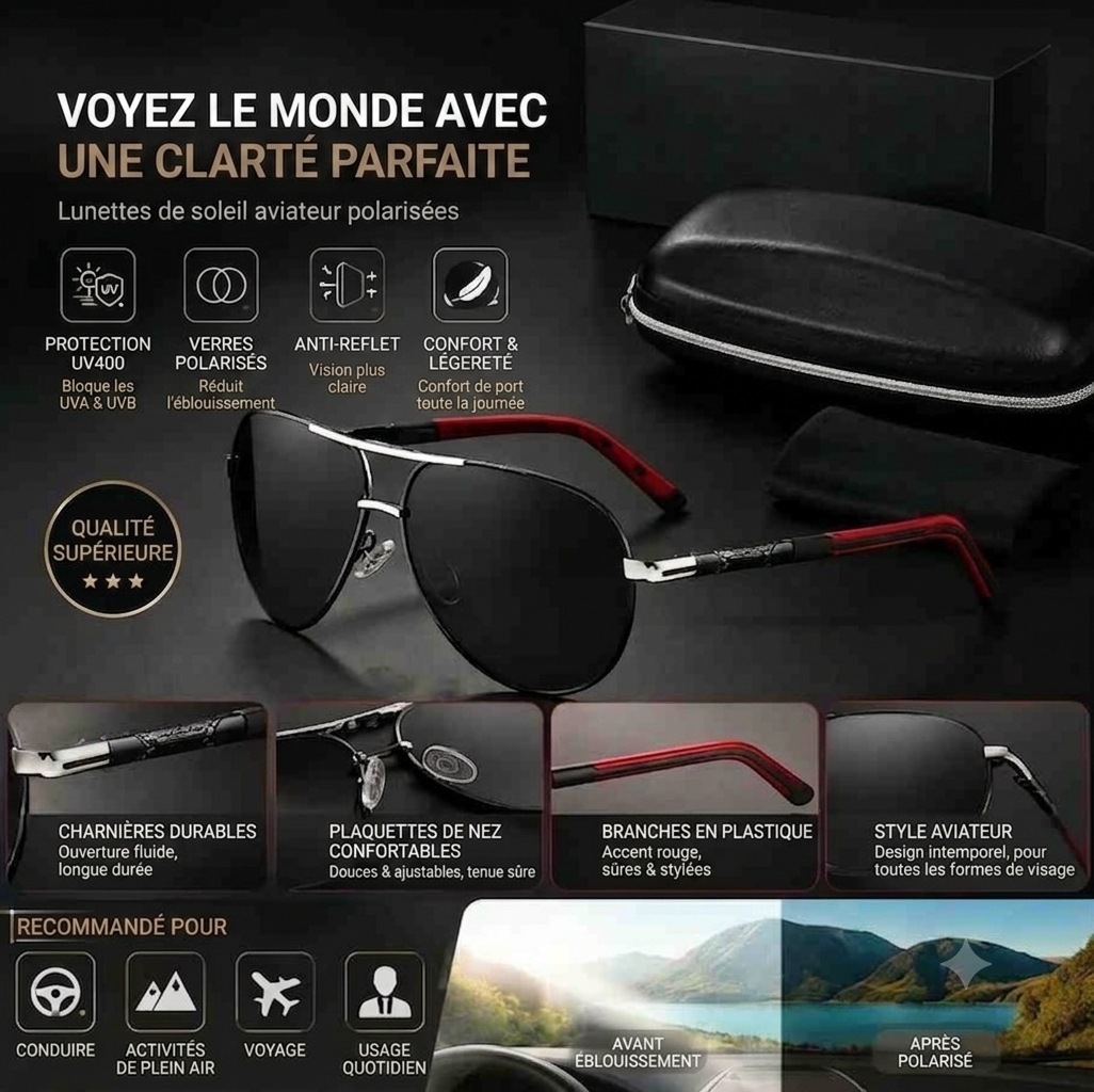 Lunettes de Soleil Aviateur Polarisées | Œil de Faucon