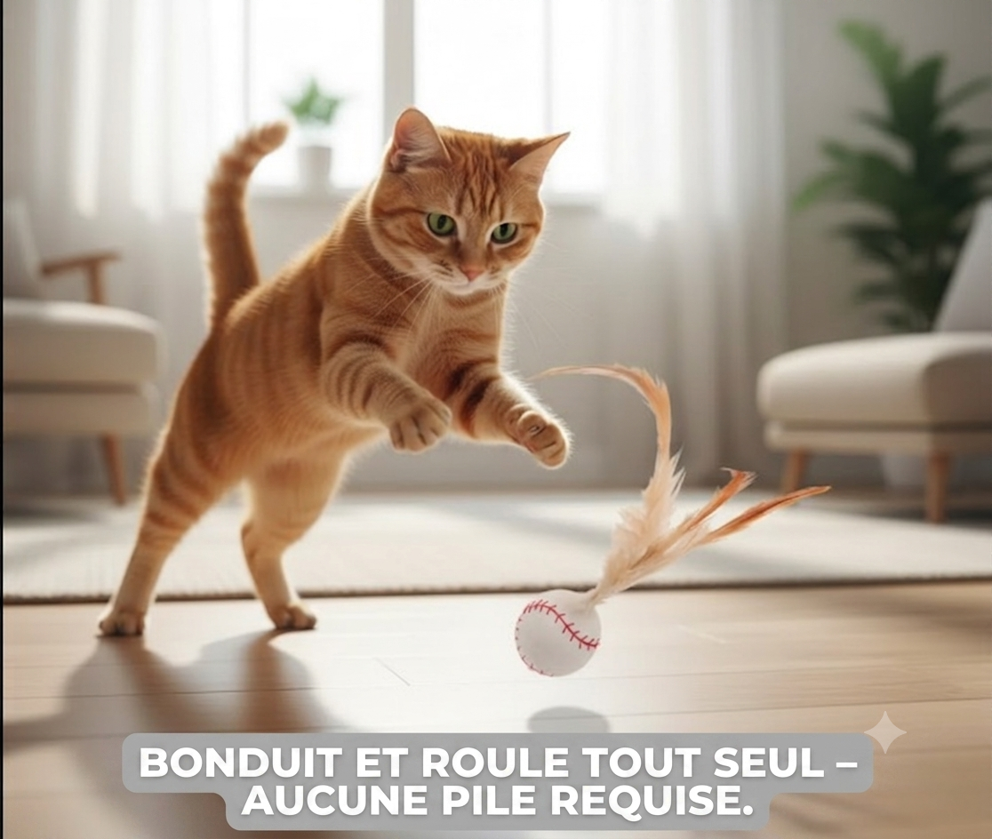 PlumeBond – Balle interactive à plumes pour chats | Sans piles | Silicone sûr