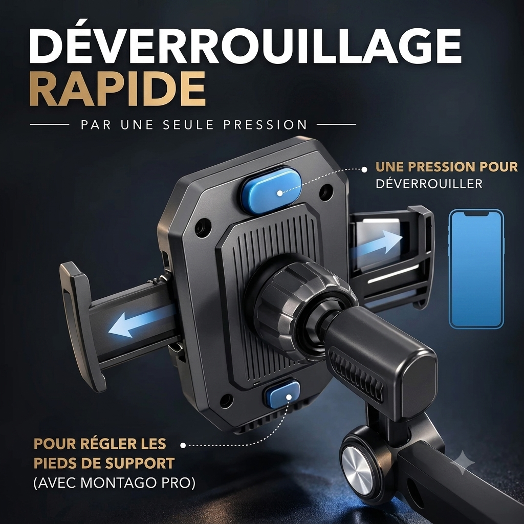 MontaGo Pro — Support Téléphone Voiture Rotatif 360° & Fixation Ventouse