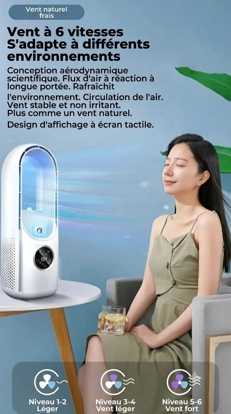FraîchAir – Refroidisseur d'air sans lames 3-en-1 | USB | 6 vitesses & humidificateur