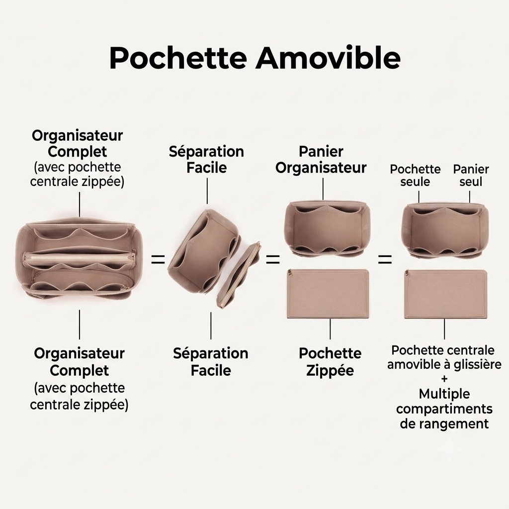 Ordina – Organisateur de sac en feutre avec fermeture éclair | 15 compartiments | M & L
