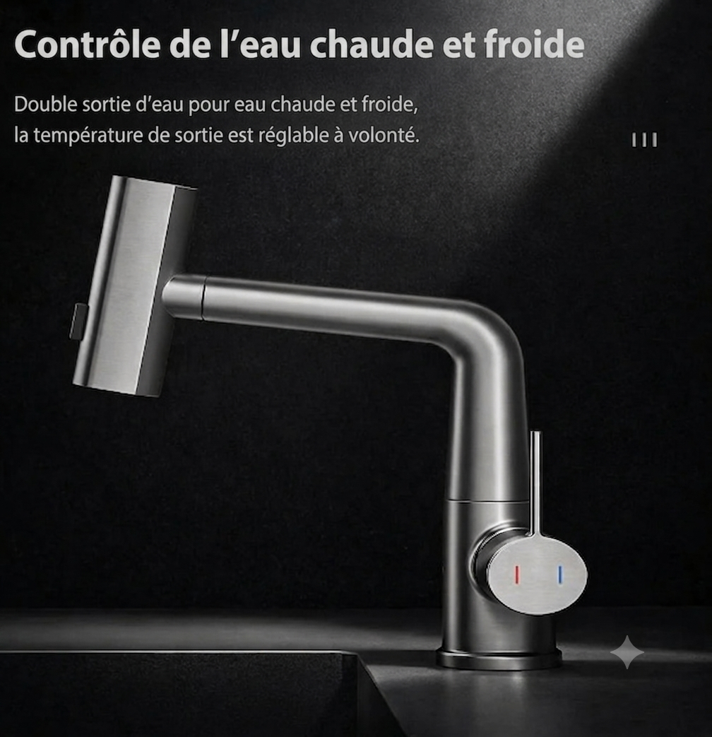 FlexiGrue – Robinet de cuisine extensible | 5 modes de jet | 4 finitions