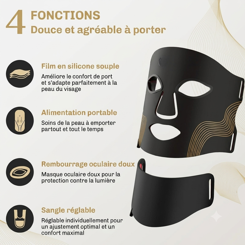 LumiPeau – Masque LED luminothérapie visage & cou | Silicone flexible | Rechargeable USB-C
