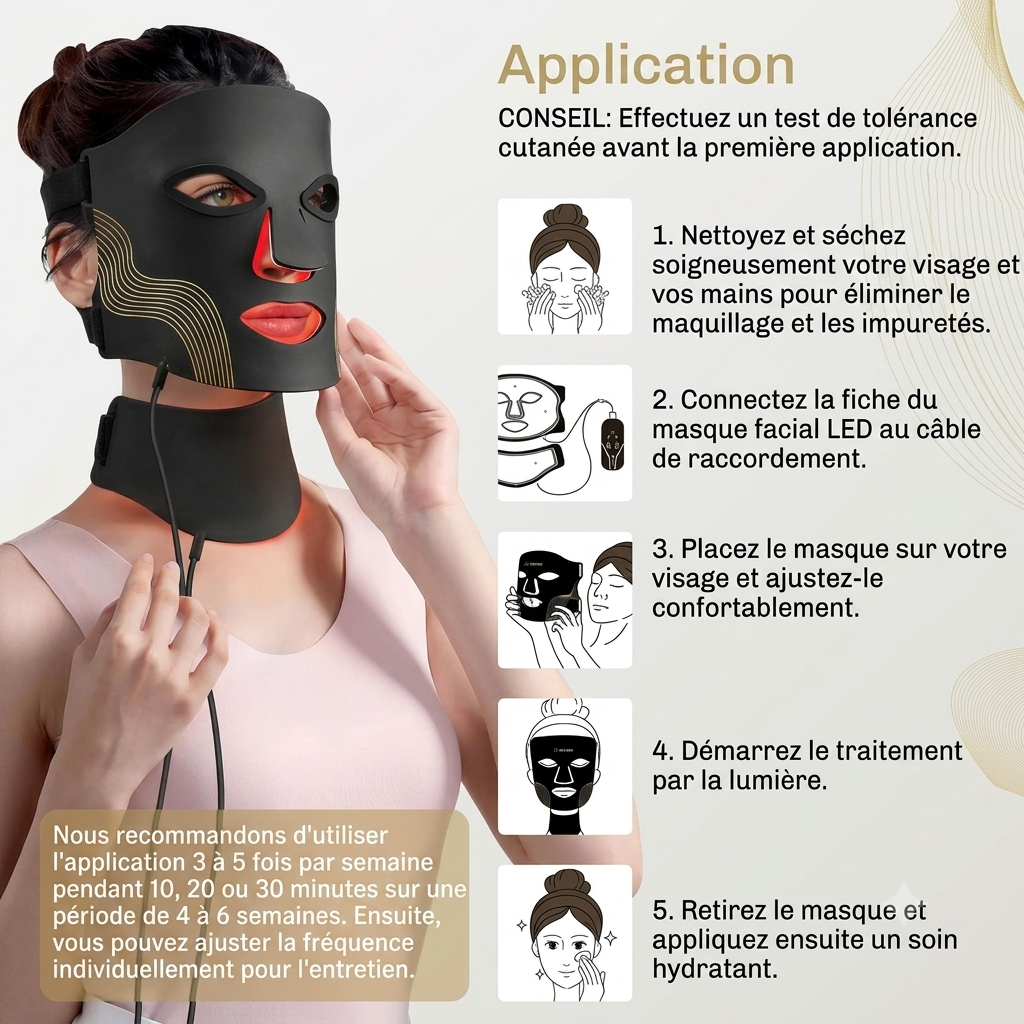 LumiPeau – Masque LED luminothérapie visage & cou | Silicone flexible | Rechargeable USB-C