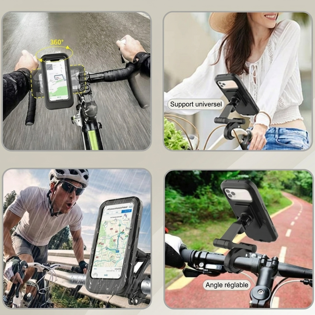 VéloGuard — Support Téléphone Imperméable pour Vélo & Moto | Rotation 360° | Compatible iPhone & Android