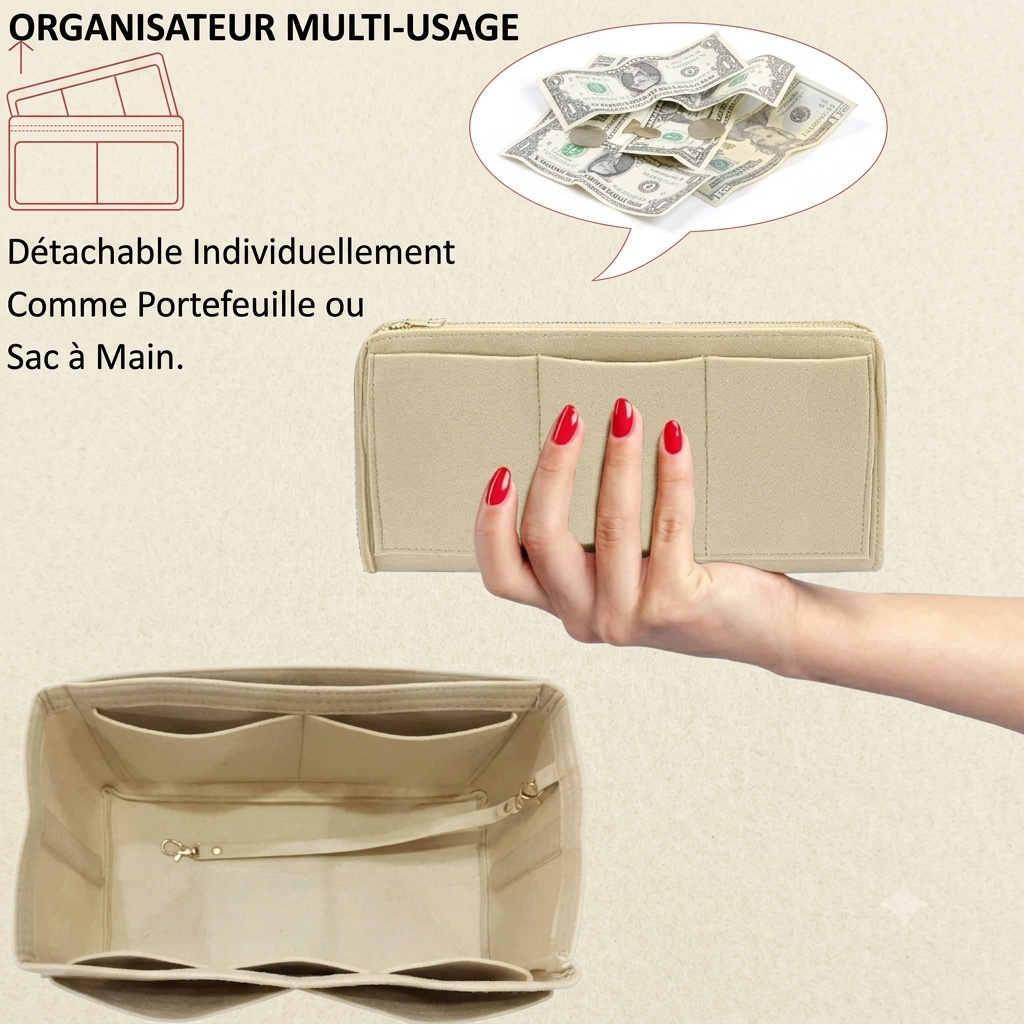 Ordina – Organisateur de sac en feutre avec fermeture éclair | 15 compartiments | M & L