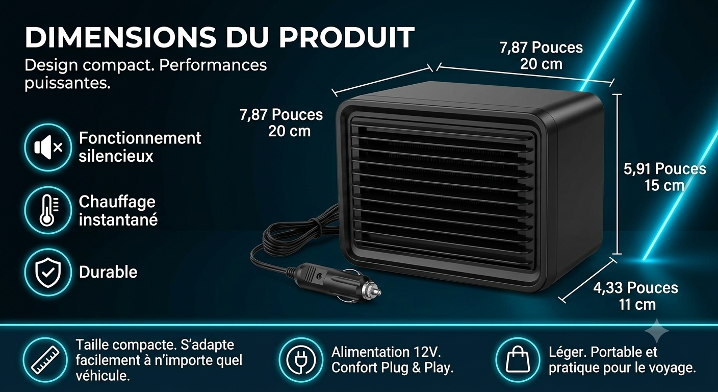 AutoFraîch – Refroidisseur d'air voiture 12V | Filtre lavable | Branchement allume-cigare