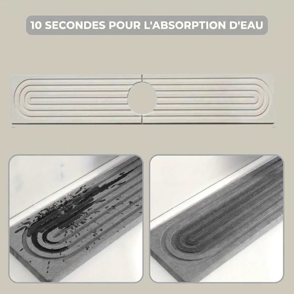 PierreSèche — Tapis Absorbant en Pierre Diatomite pour Évier & Salle de Bain | 60 cm
