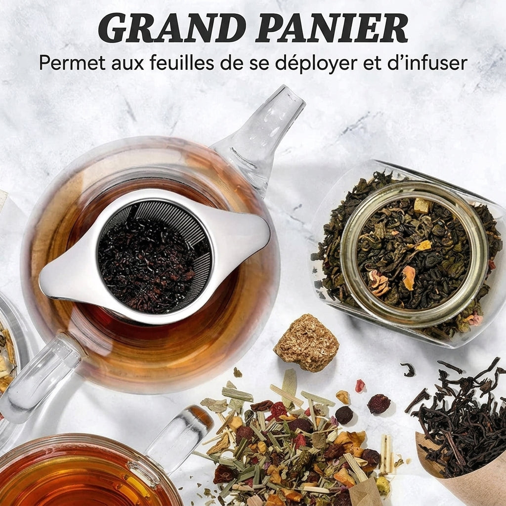 InfusoLux — Infuseur à Thé en Inox | Maille Extra Fine | Double Poignée | Thé en Vrac & Herbes | Veromora