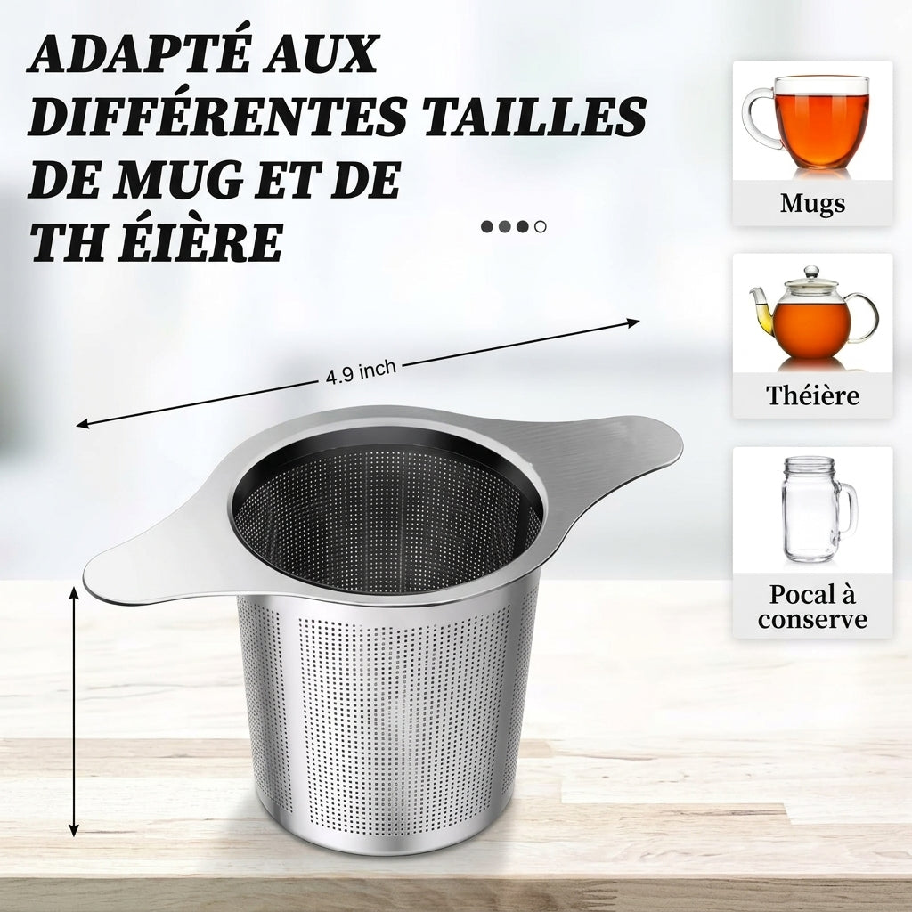 InfusoLux — Infuseur à Thé en Inox | Maille Extra Fine | Double Poignée | Thé en Vrac & Herbes | Veromora