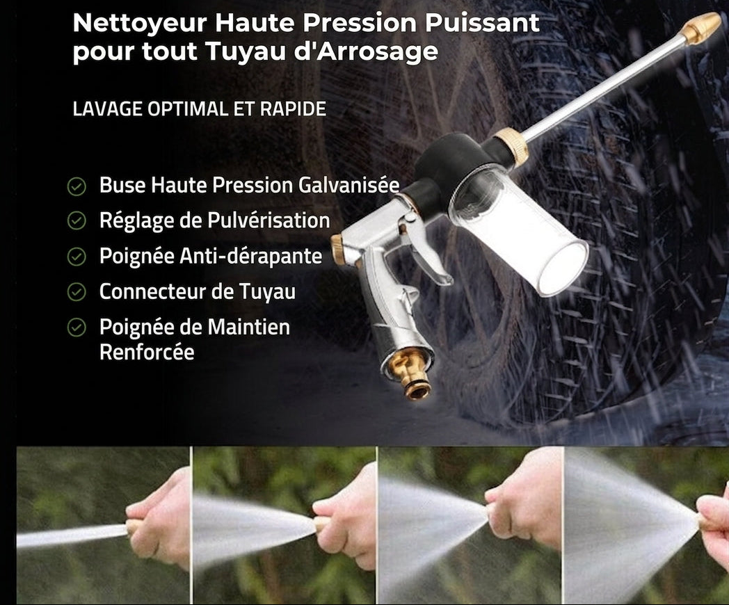 JetVert – Lance haute pression pour tuyau de jardin | Buse 360° | Nettoyage sans électricité