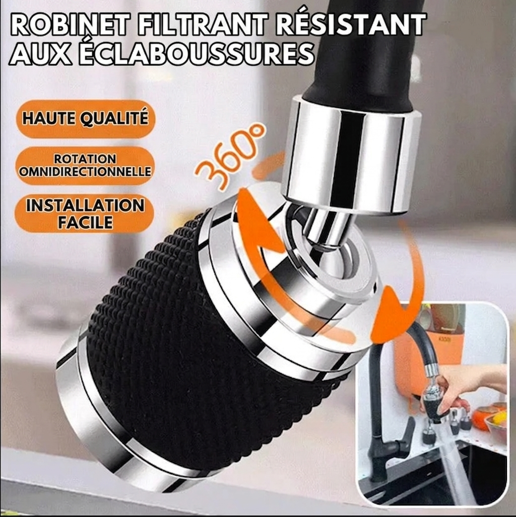 AquaTwist – Embout robinet pivotant 360° | Anti-éclaboussures | Installation universelle