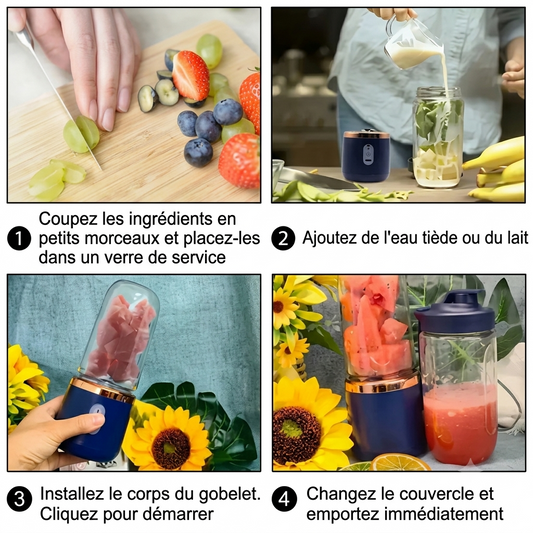 FreshBlend — Mixeur Extracteur de Jus 2-en-1 Portable | Rechargeable USB | Sans BPA | Veromora