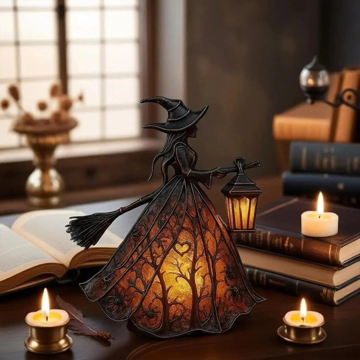 Lampe Décorative Sorcière en Résine | Lumière LED Chaleureuse | Déco Automne & Fêtes | Veromora