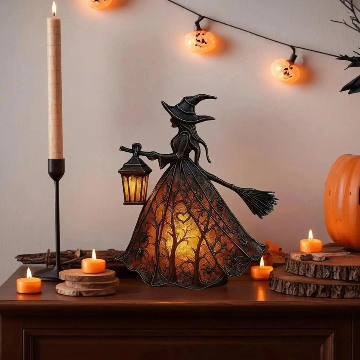 Lampe Décorative Sorcière en Résine | Lumière LED Chaleureuse | Déco Automne & Fêtes | Veromora
