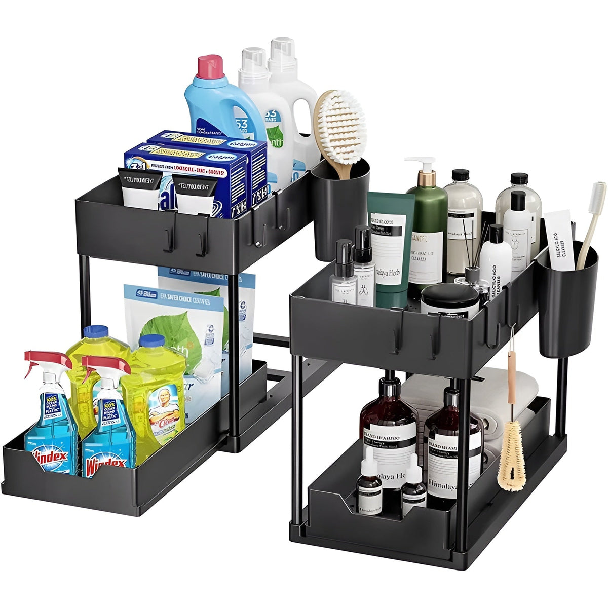 GlisOrga — Organisateur Coulissant 2 Niveaux pour Sous-Évier | Plastique Imperméable | Noir | Veromora