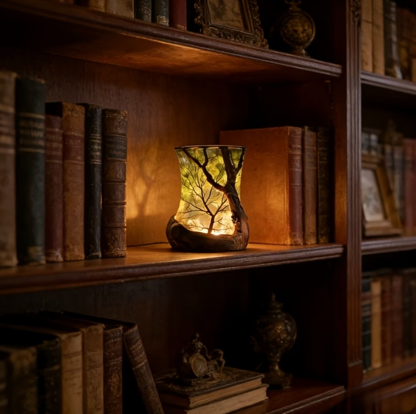 OmbraForest — Lampe d’Ambiance LED Projection d’Arbre | Lumière Bougie Chaude | Sans Fil | Veromora