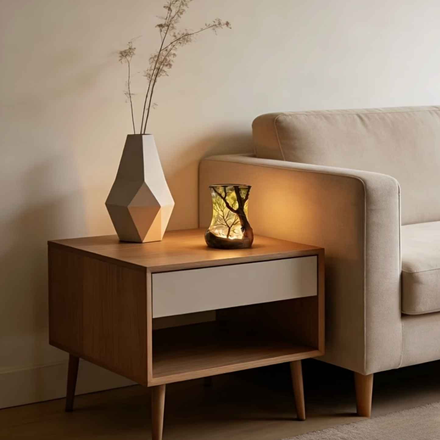 OmbraForest — Lampe d’Ambiance LED Projection d’Arbre | Lumière Bougie Chaude | Sans Fil | Veromora