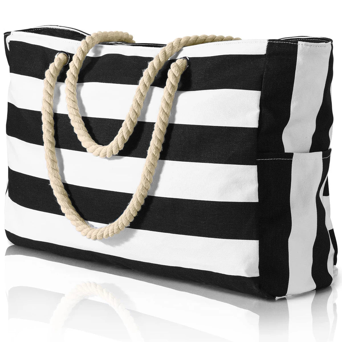 Rivago – Sac de plage rayé en canvas avec fermeture éclair