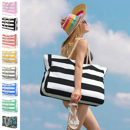 Rivago – Sac de plage rayé en canvas avec fermeture éclair