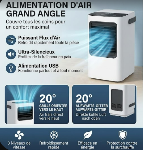 BriseLux – Ventilateur brumisateur portable | Réservoir 500 ml | USB-C | 3 modes
