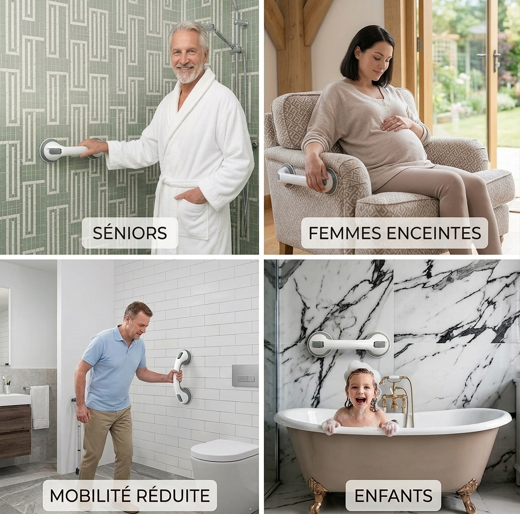 SecuriBain — La Poignée de Sécurité Sans Perçage pour Douche et Baignoire