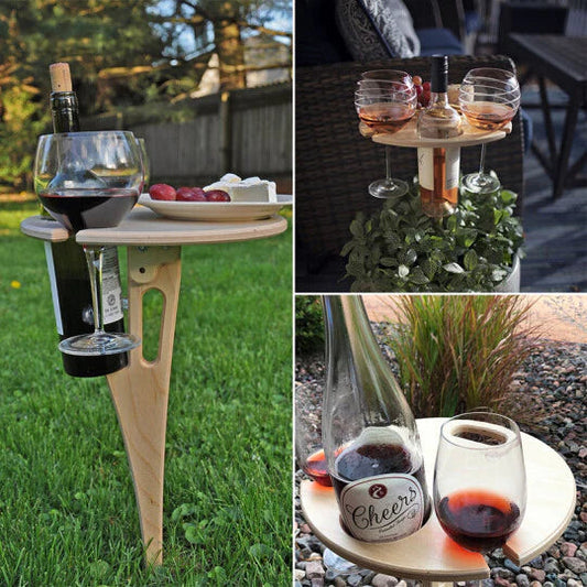 VinoStake – Table pique-nique pour vin & verres | Pliable & stable | Extérieur