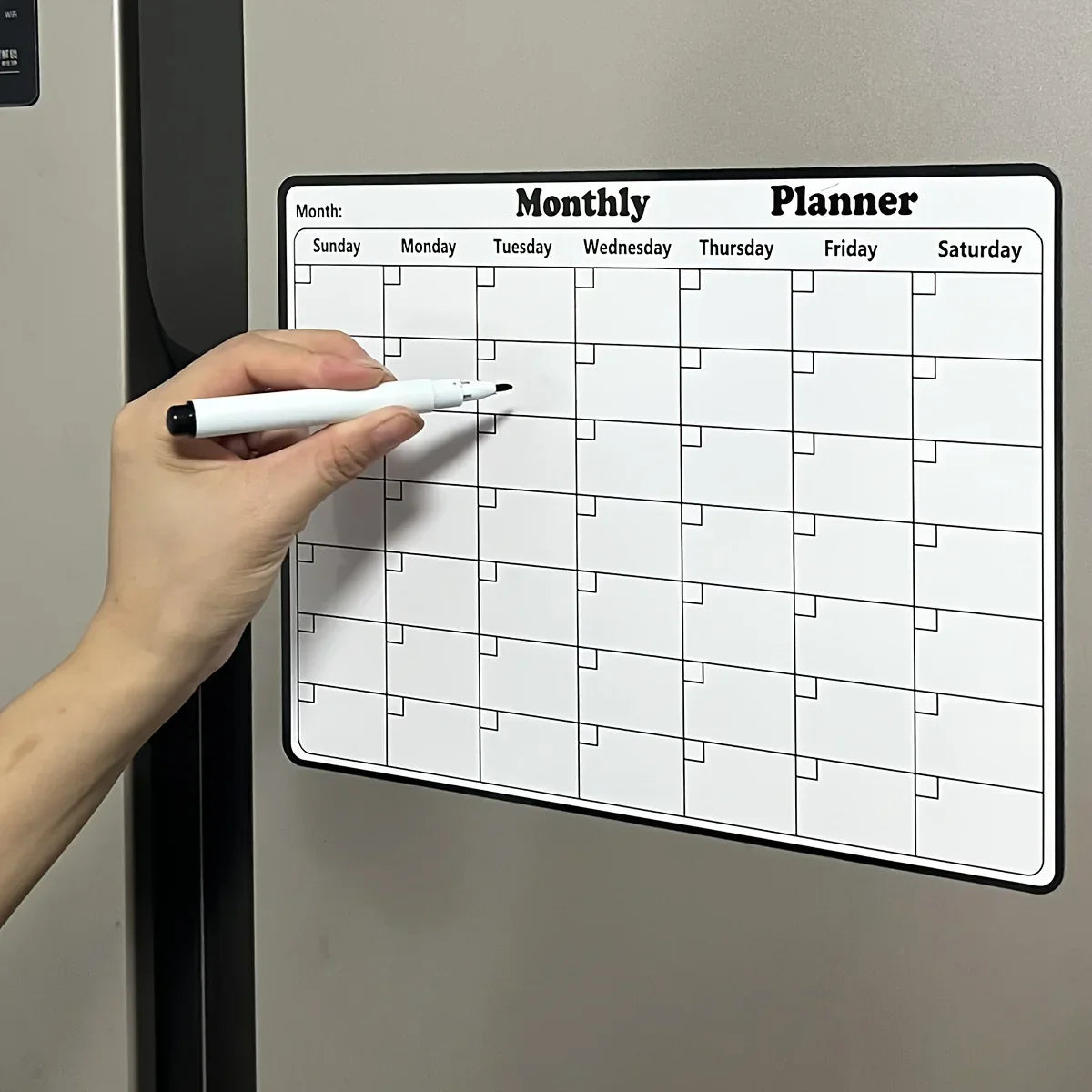 PlanniMag — Planificateur Mensuel Magnétique pour Réfrigérateur | Tableau Effaçable & Bloc-Notes